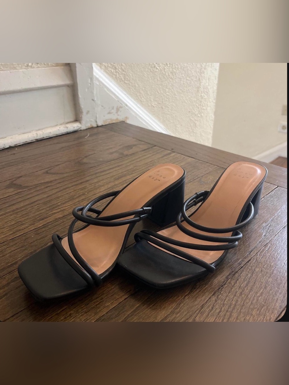 Black Strappy Block Heel Sandals for Women